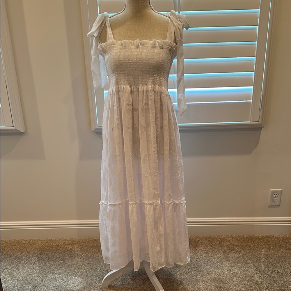 Lilly Pulitzer White Smocked Maxi Dress with ties